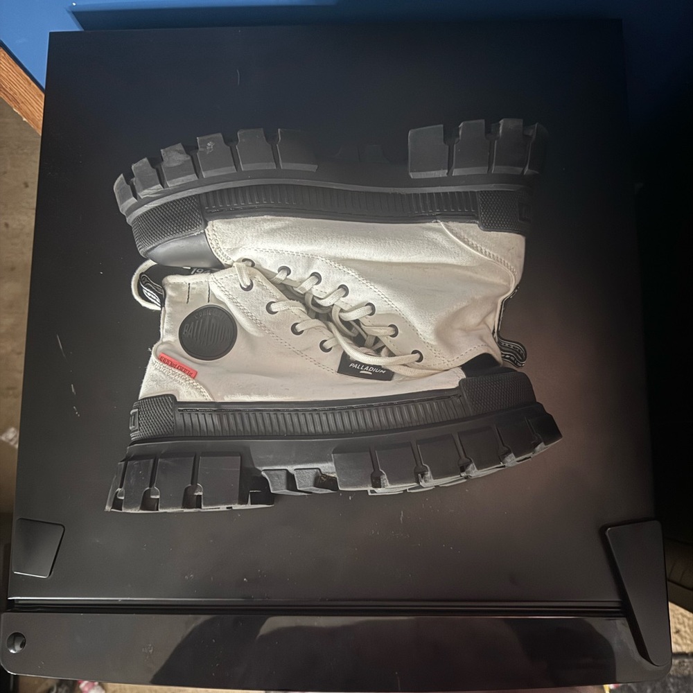 Palladium White and Black Platform Boots